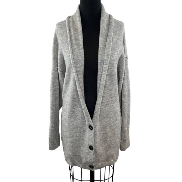 FREE PEOPLE Eucalyptus Cardigan Light Gray Heather Shawl Collar Midi Sweater XS - Picture 1 of 9